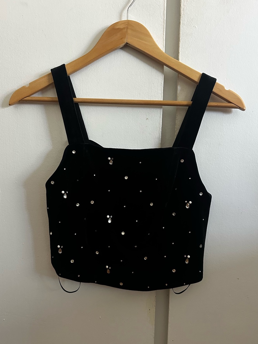 NWT Black Velvet Embellished Cropped Tank Top